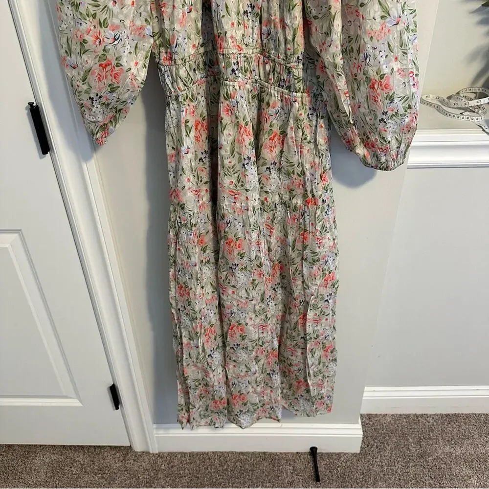 NWT THE GREAT. Floral Gray Pink Cotton Maxi Dress Large 3 - Picture 8 of 12